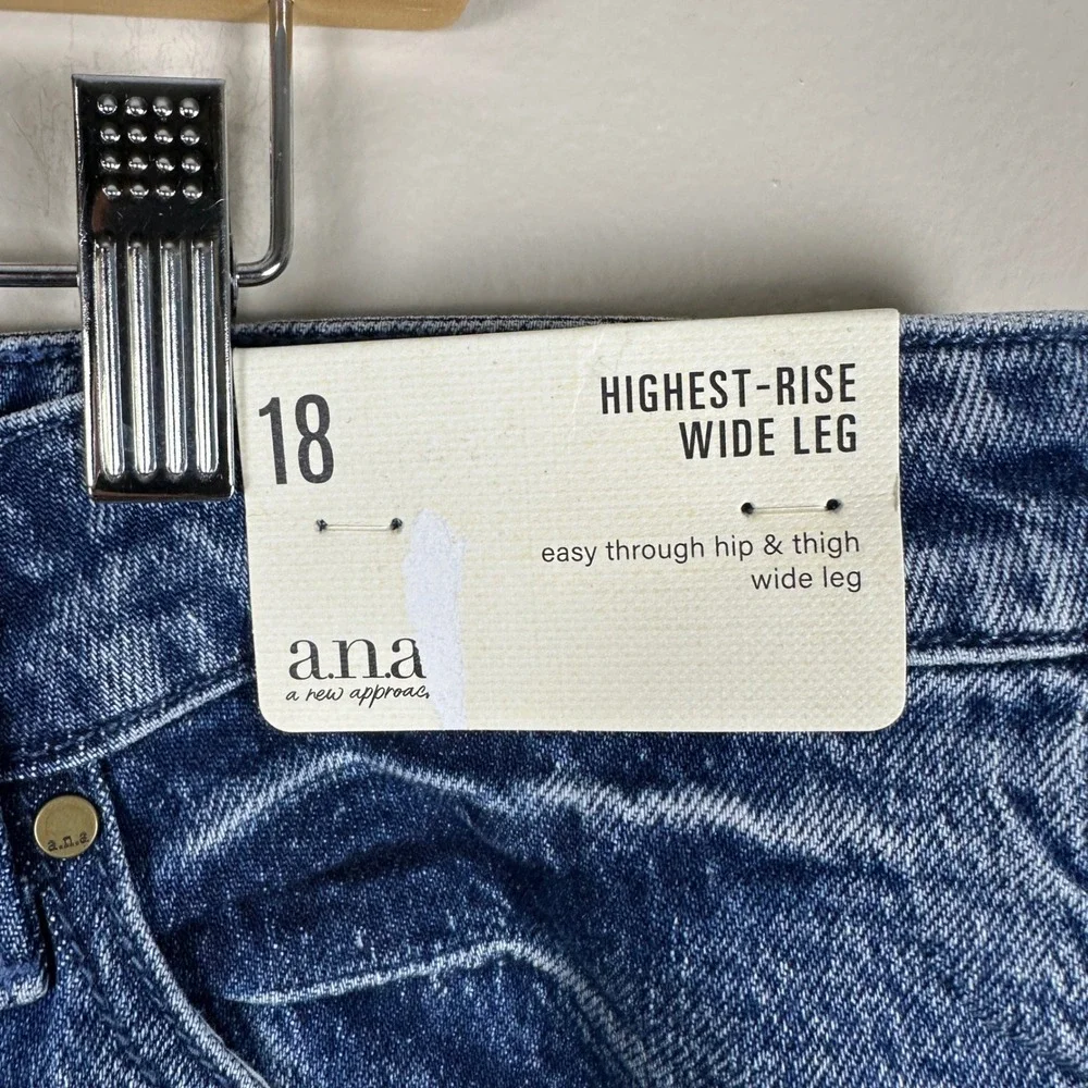 a.n.a Women's 18 Wide Leg Jeans Blue Highest Rise Studded Star Med Charm NEW